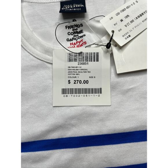 5-92 COMME DES GARCONS Men's Top Striped Blue White Small - Picture 9 of 9